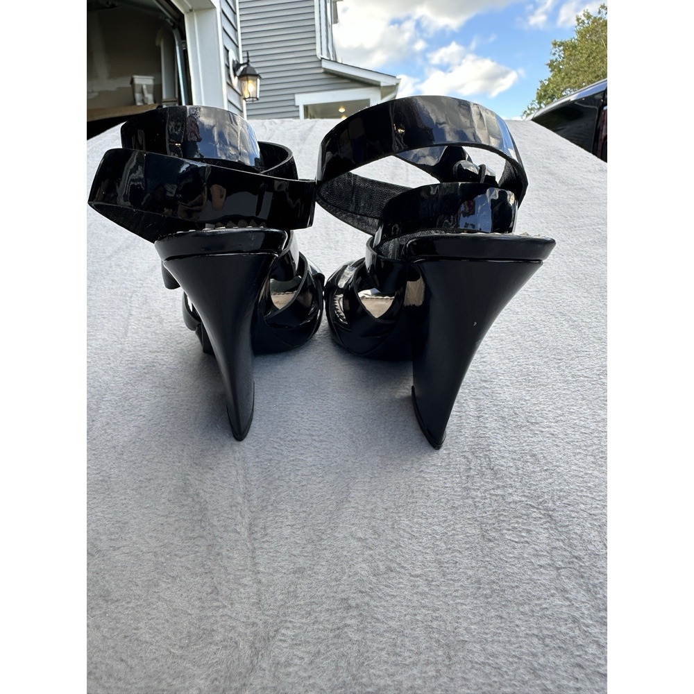 Saint Laurent YSL Wrap Wedge Sandal Patent Black Calf Leather Y2K Women Sz 5-5.5 - Picture 5 of 7